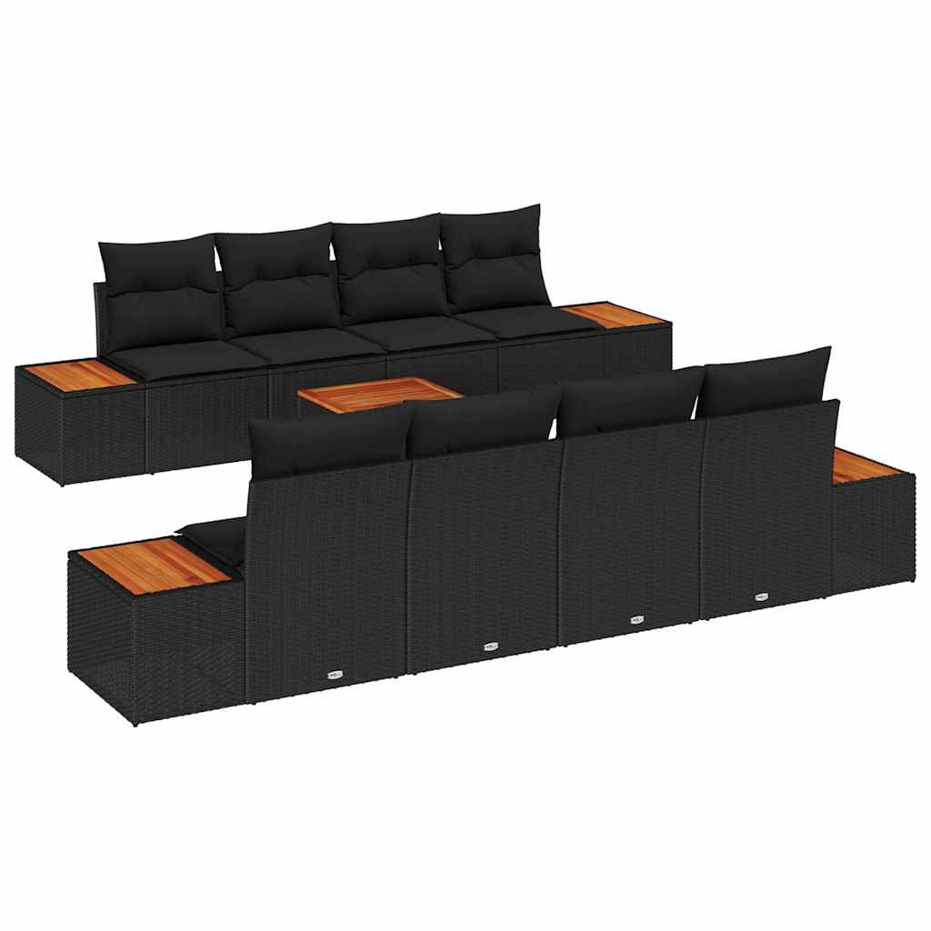 Conjunto de Sofá de Jardim 9 pcs Preto Rattan Sintético