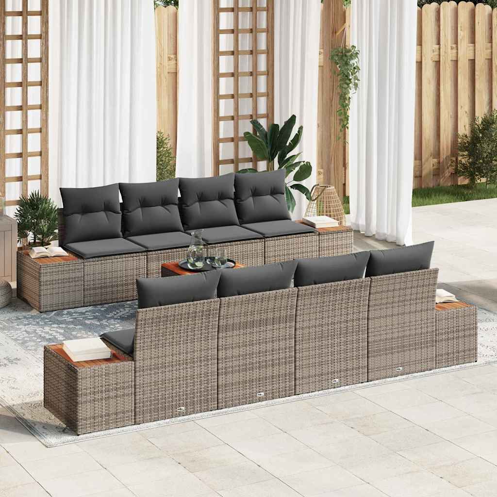Conjunto de Sofá de Jardim 9 pcs Cinzeto Rattan Sintético