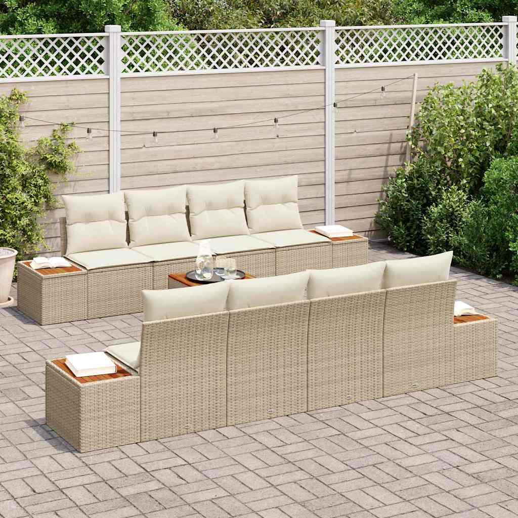 Conjunto de Sofá de Jardim 9 pcs Bege Rattan Sintético