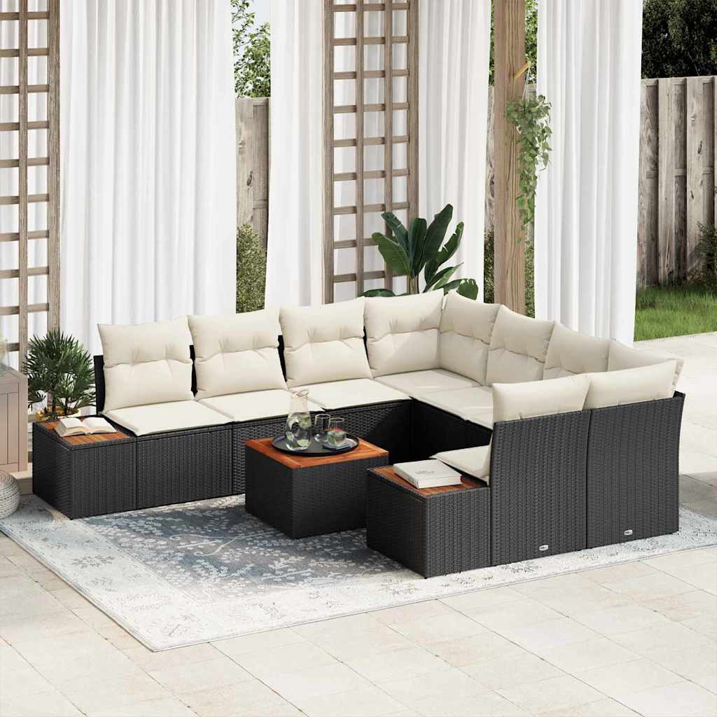 Conjunto de Sofá de Jardim 9 pcs Preto Rattan Sintético