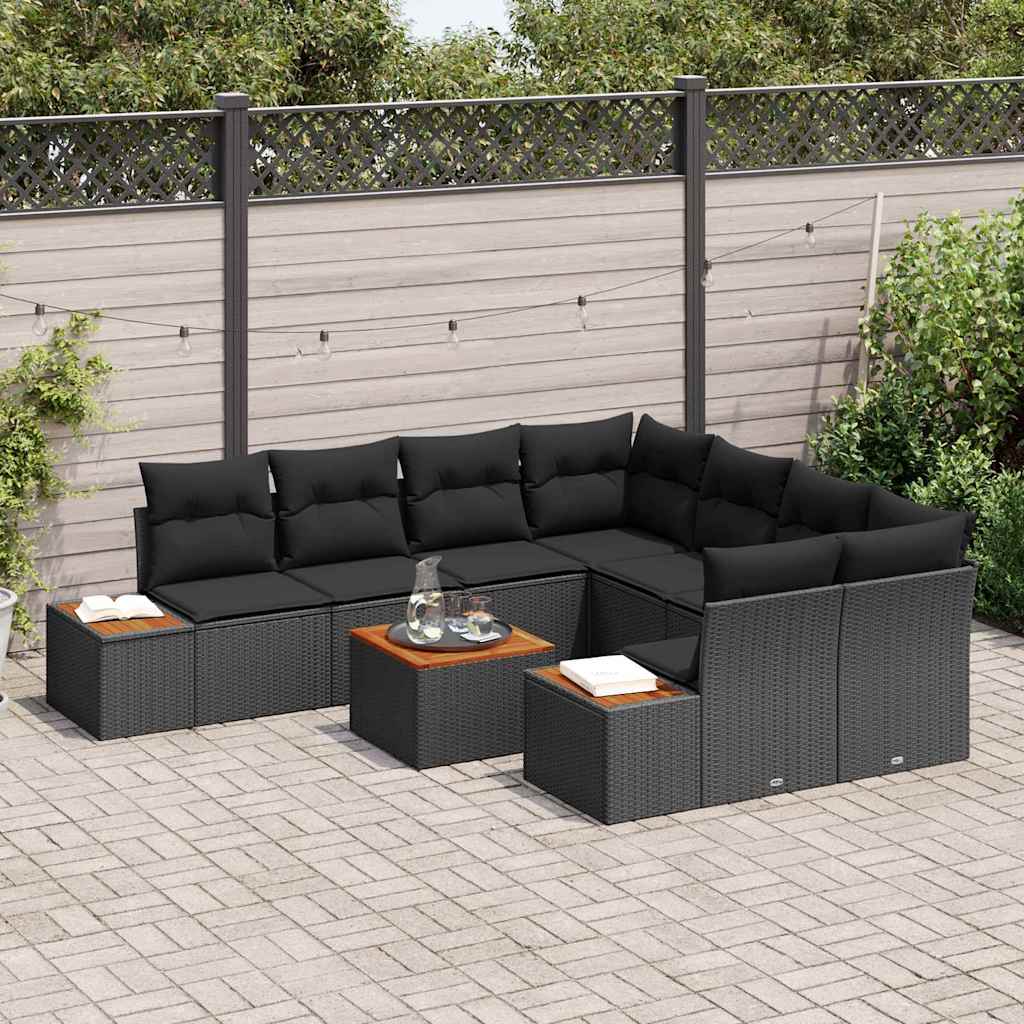 Conjunto de Sofá de Jardim 9 pcs Preto Rattan Sintético