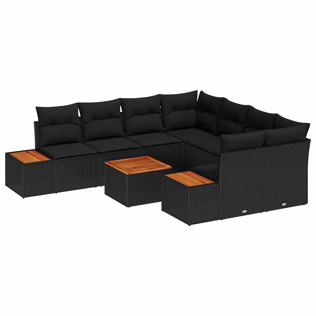 Conjunto de Sofá de Jardim 9 pcs Preto Rattan Sintético