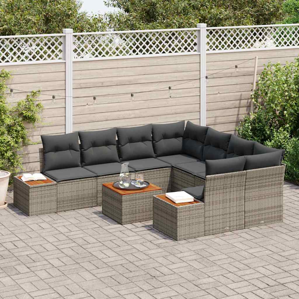 Conjunto de Sofá de Jardim 9 pcs Cinzeto Rattan Sintético