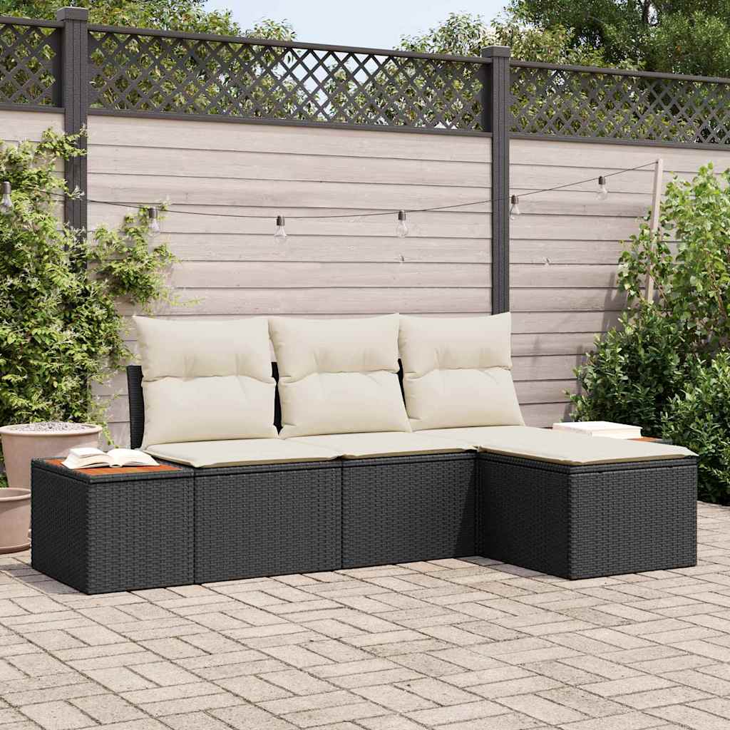 Conjunto de Sofá de Jardim 4 pcs Preto e creme 184 x 62 x 85 cm