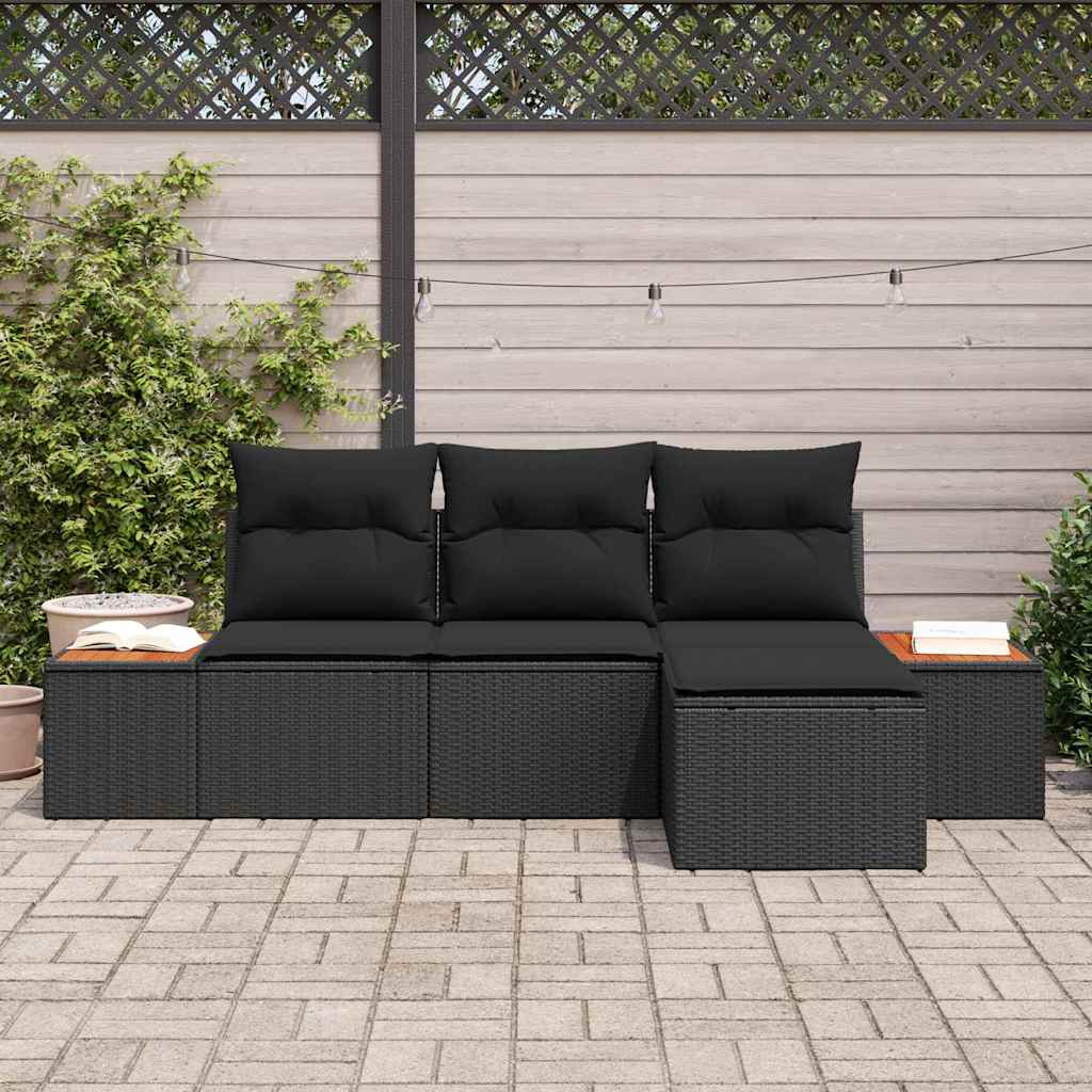Conjunto de Sofá de Jardim 4 pcs Preto 184 x 62 x 85 cm
