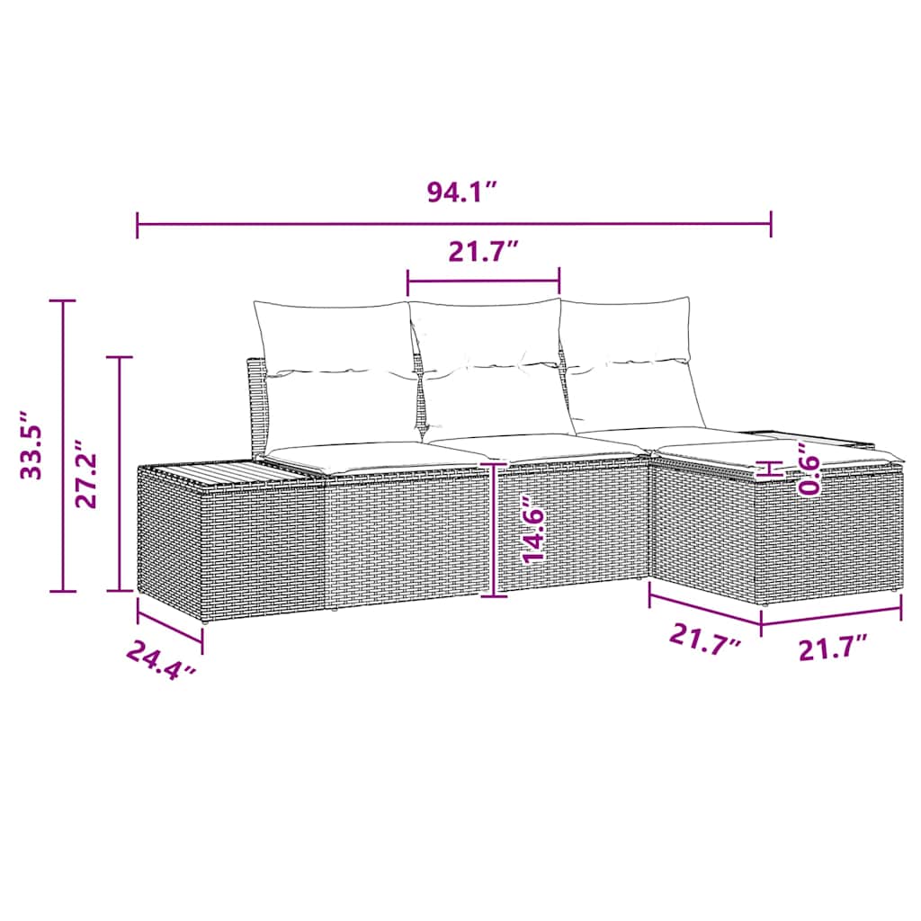 Conjunto de Sofá de Jardim 4 pcs Preto 184 x 62 x 85 cm