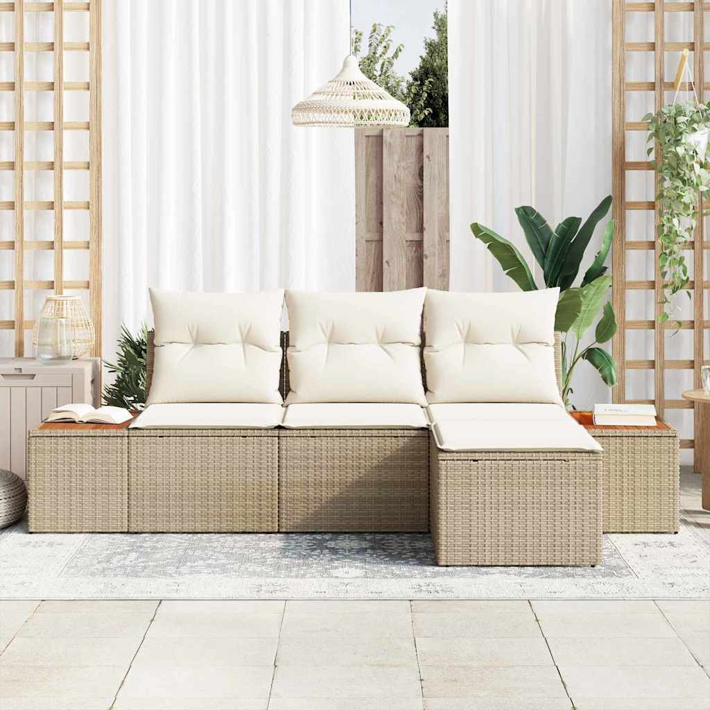 Conjunto de Sofá de Jardim 4 pcs bege e creme 184 x 62 x 85 cm