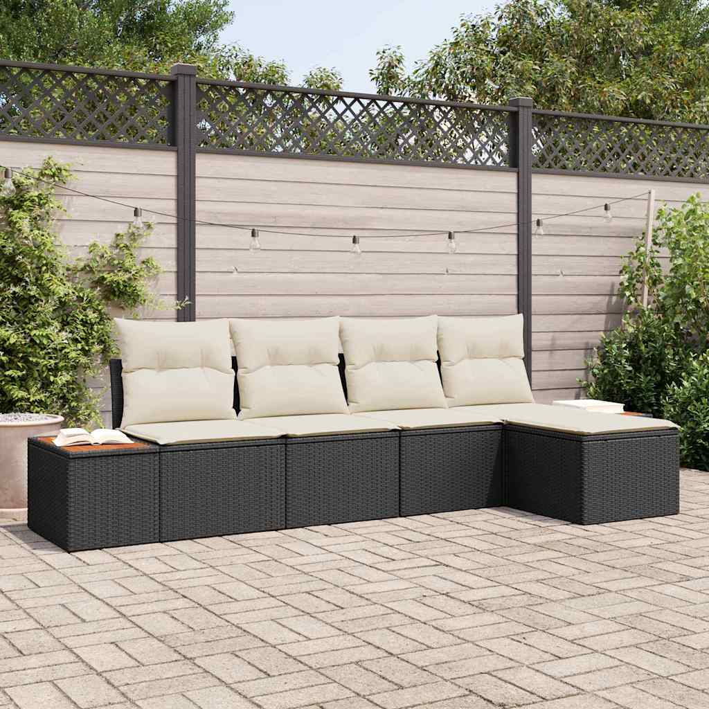 Conjunto de Sofá de Jardim 5 pcs Preto e creme 184 x 62 x 85 cm