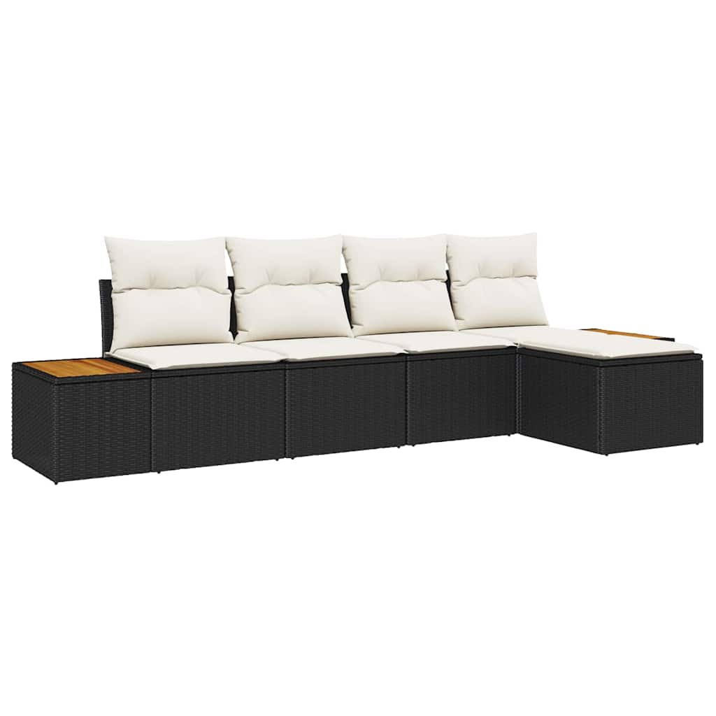 Conjunto de Sofá de Jardim 5 pcs Preto e creme 184 x 62 x 85 cm