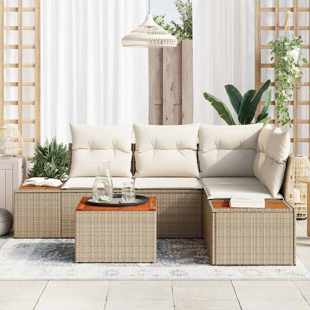 Conjunto de Sofá de Jardim 5 pcs bege e creme 209 x 154 x 85 cm