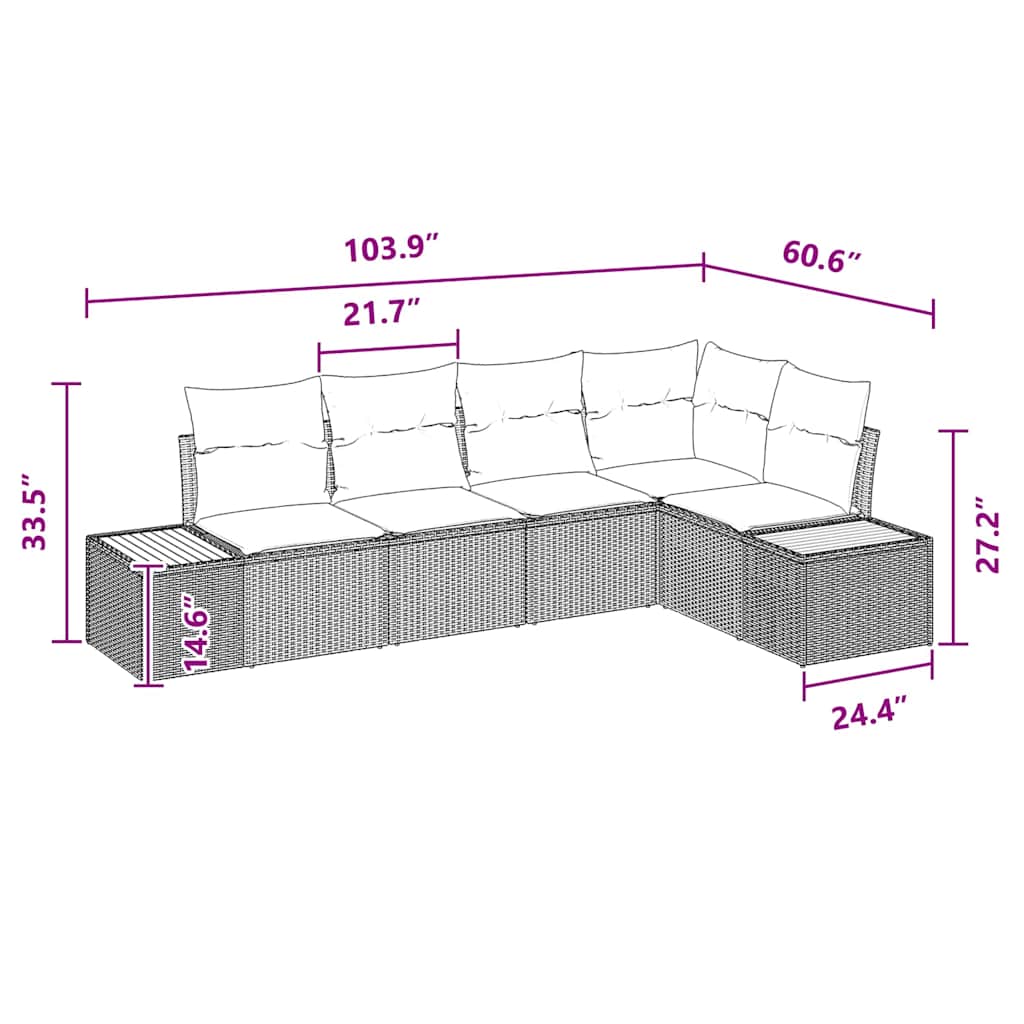 Conjunto de Sofá de Jardim 5 pcs Preto 264 x 154 x 85 cm