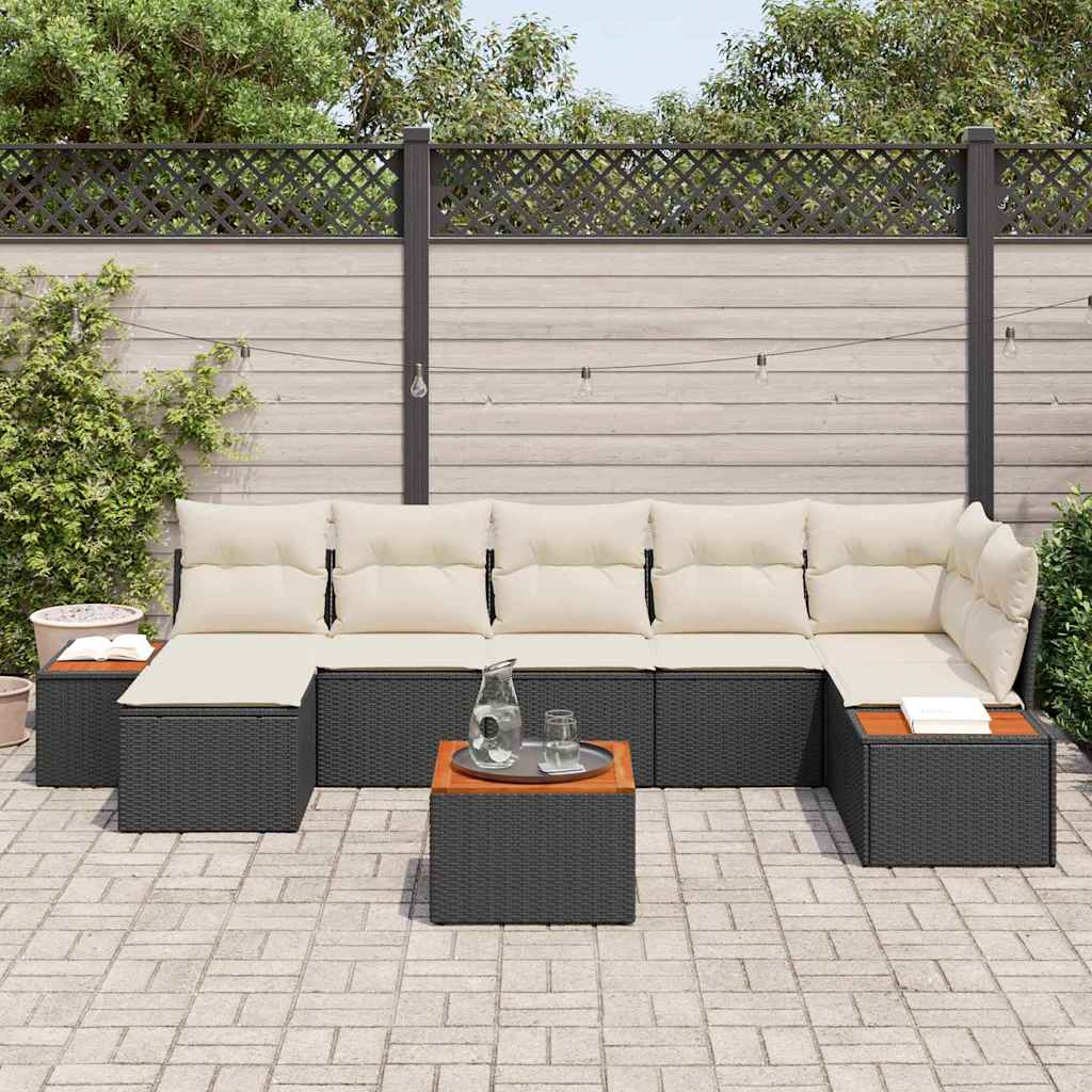 Conjunto de Sofá de Jardim com almofada 8 pcs Preto e creme