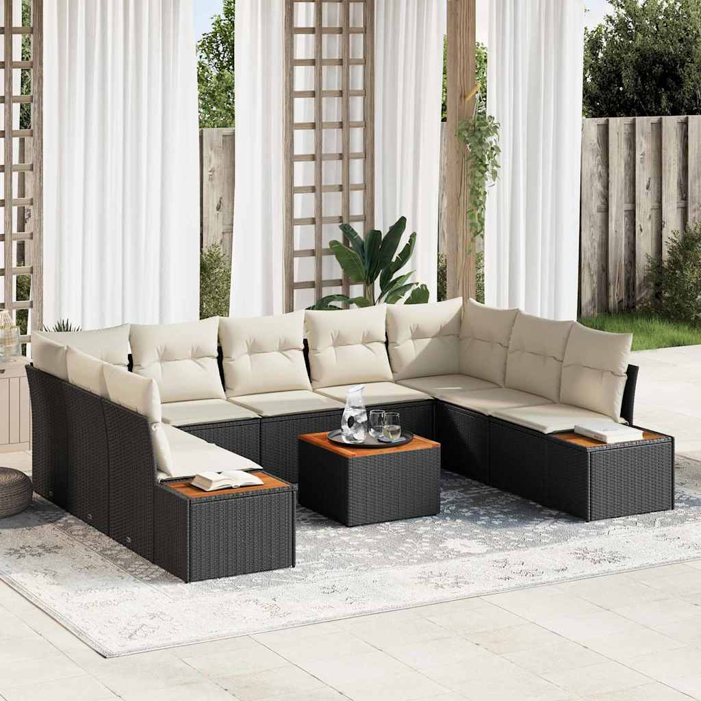 Conjunto de Sofá de Jardim com almofada 6 pcs Preto e creme