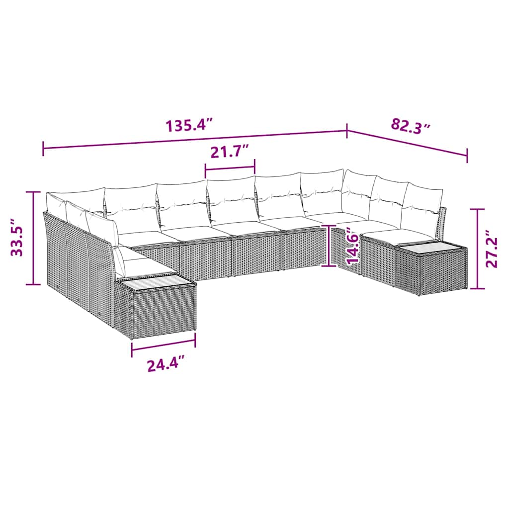 Conjunto de Sofá de Jardim 10 pcs Preto 344 x 209 x 85 cm