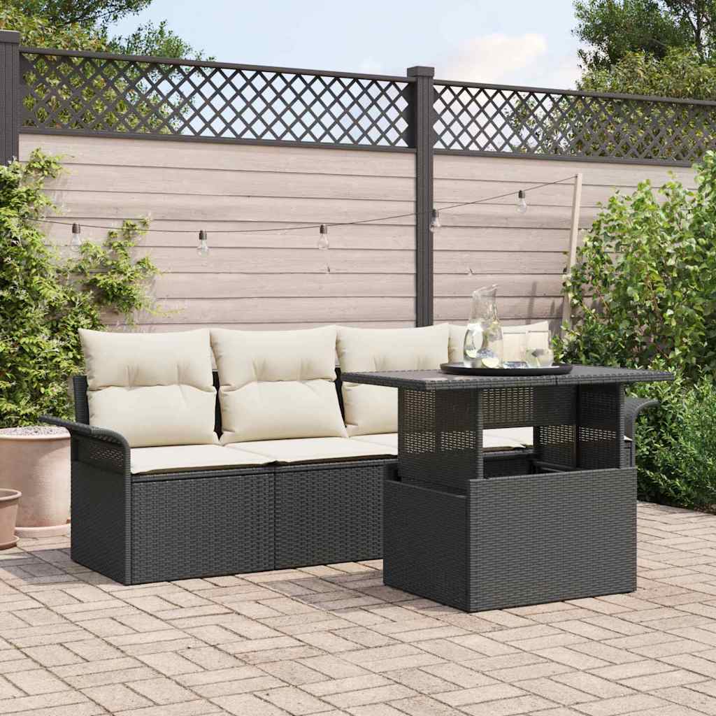 Conjunto de Sofá de Jardim 5 pcs Preto Rattan Sintético