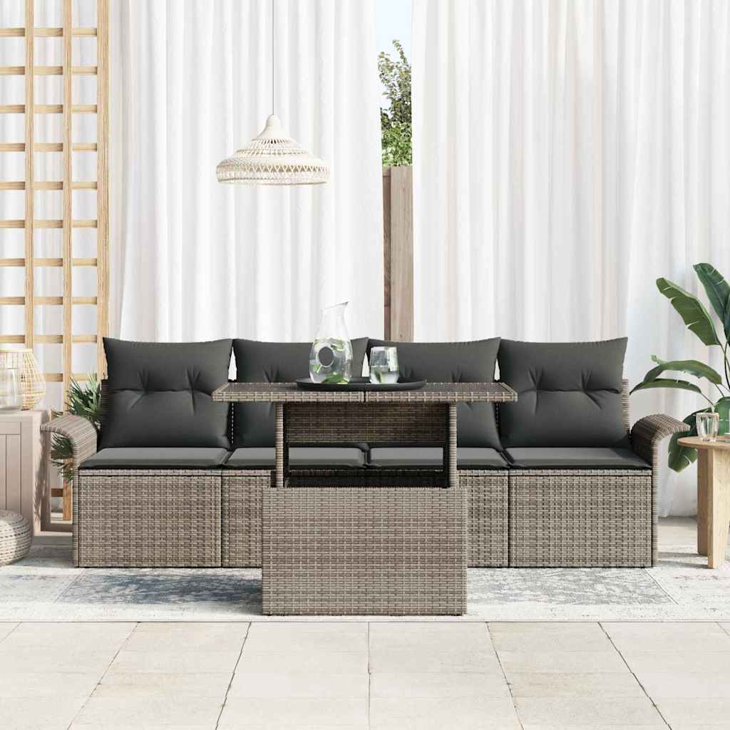Conjunto de Sofá de Jardim 5 pcs Cinzeto Rattan Sintético