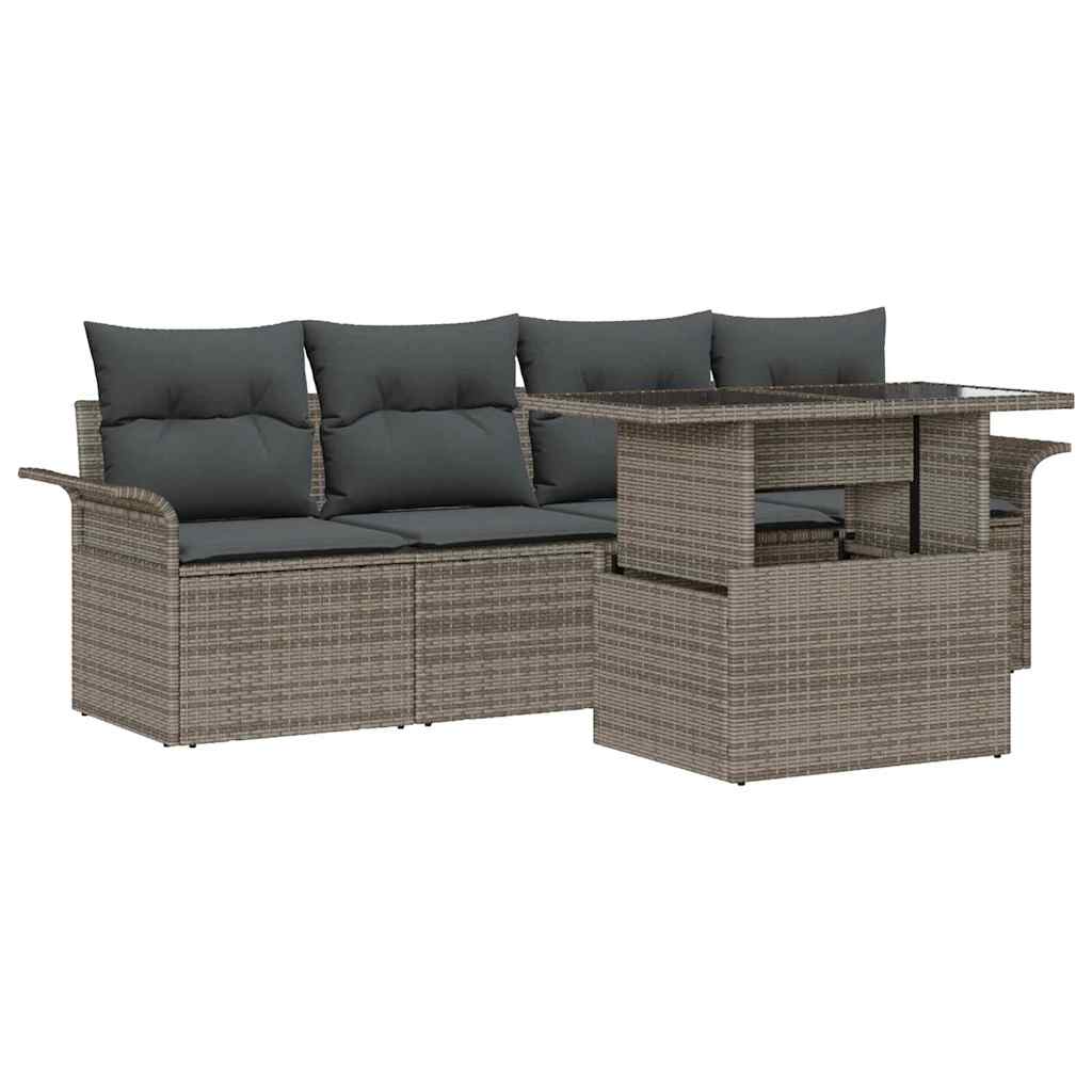 Conjunto de Sofá de Jardim 5 pcs Cinzeto Rattan Sintético
