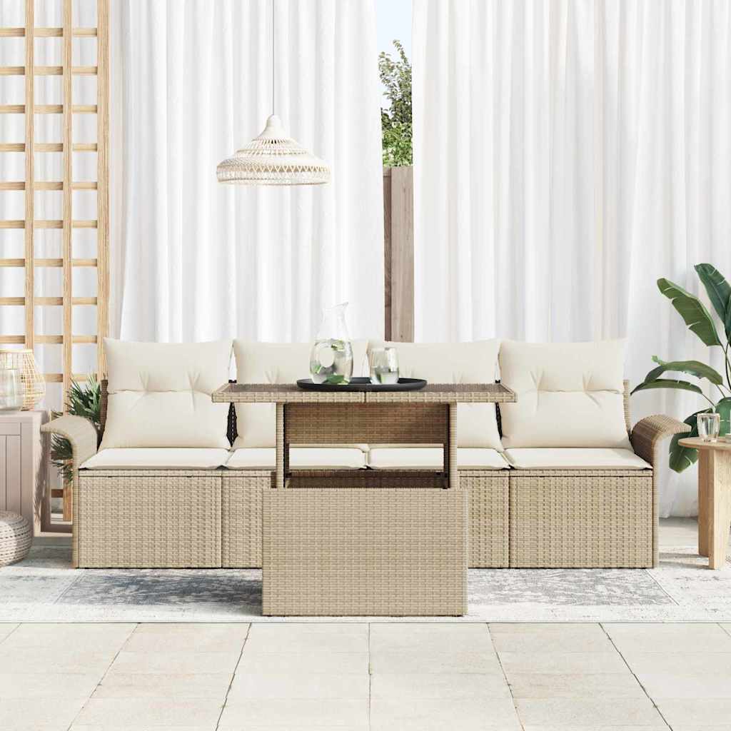 Conjunto de Sofá de Jardim 5 pcs Bege Rattan de Polipropileno