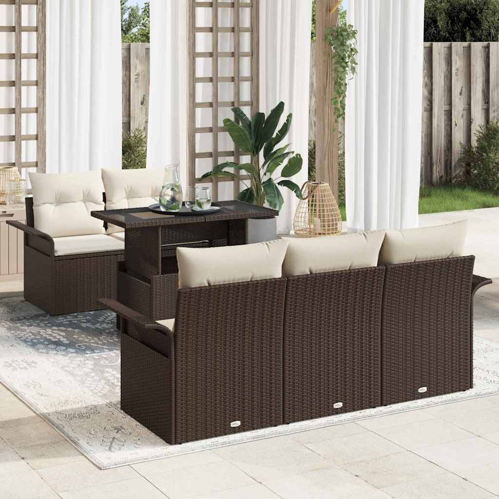 Conjunto de Sofá de Jardim 6 pcs Castanho Rattan Sintético