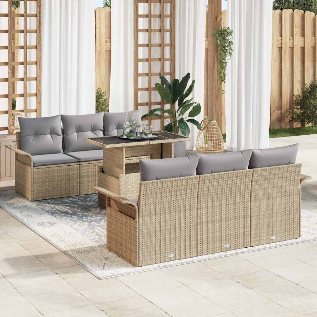 Conjunto de Sofá de Jardim 7 pcs Bege Rattan Sintético