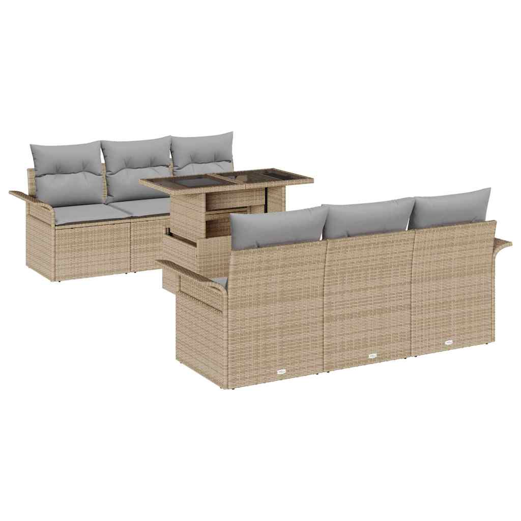 Conjunto de Sofá de Jardim 7 pcs Bege Rattan Sintético