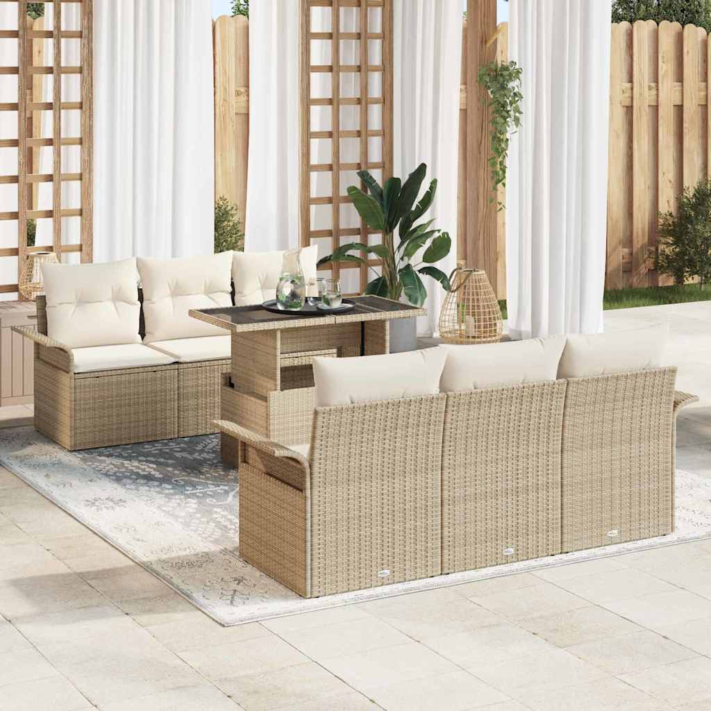 Conjunto de Sofá de Jardim 7 pcs Bege Rattan Sintético