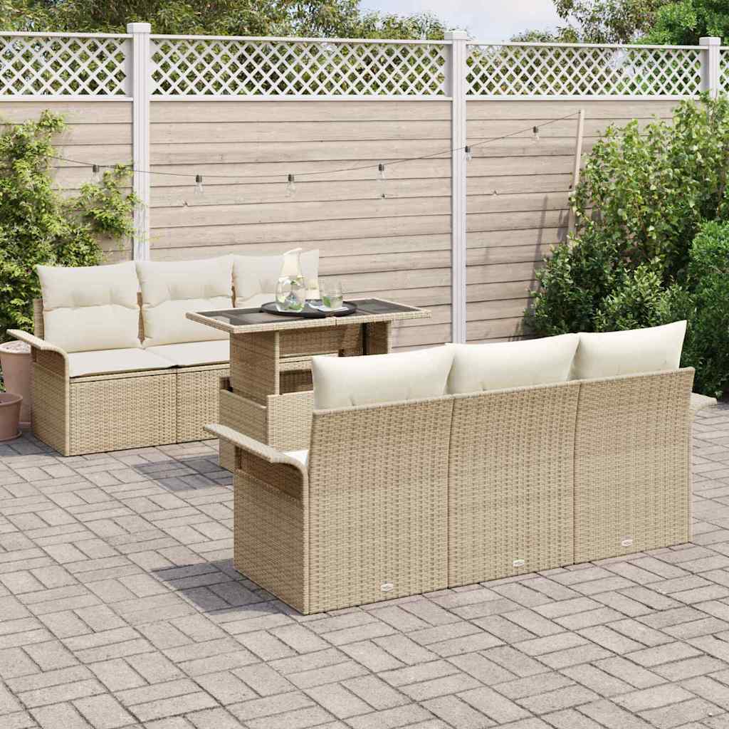 Conjunto de Sofá de Jardim 7 pcs Bege Rattan Sintético
