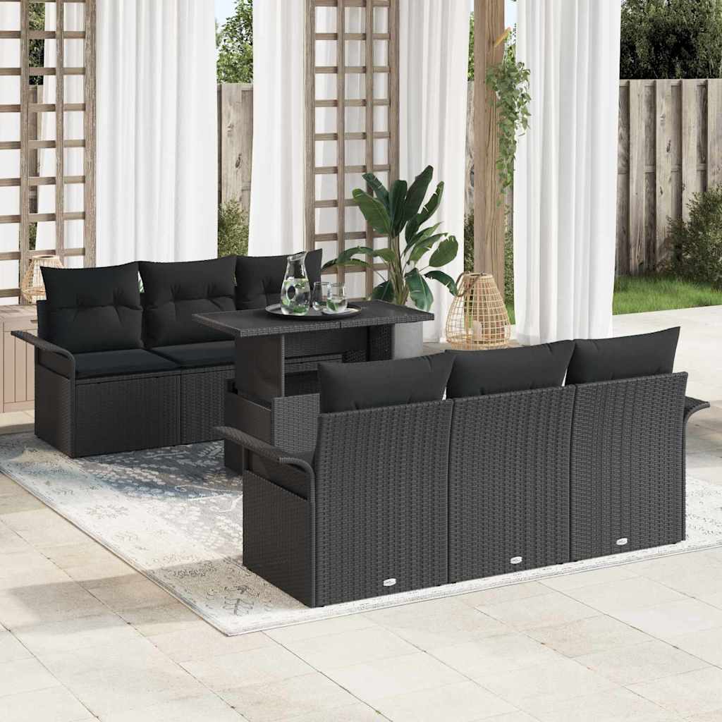 Conjunto de Sofá de Jardim 7 pcs Preto Rattan Sintético