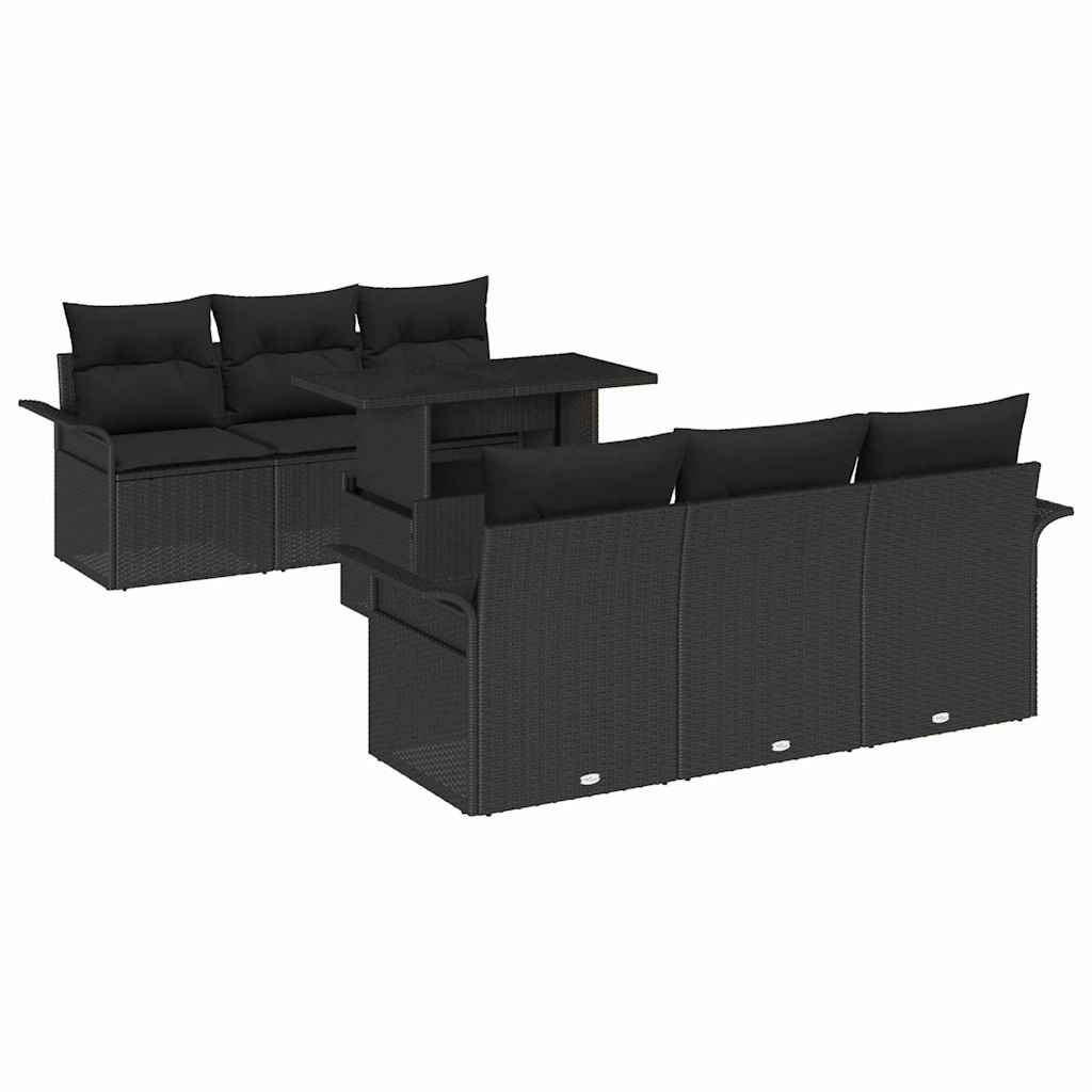 Conjunto de Sofá de Jardim 7 pcs Preto Rattan Sintético