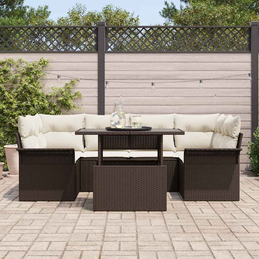 Conjunto de Sofá de Jardim 7 pcs Castanho Rattan Sintético