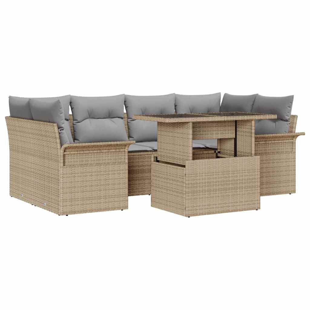 Conjunto de Sofá de Jardim 7 pcs Bege Rattan Sintético