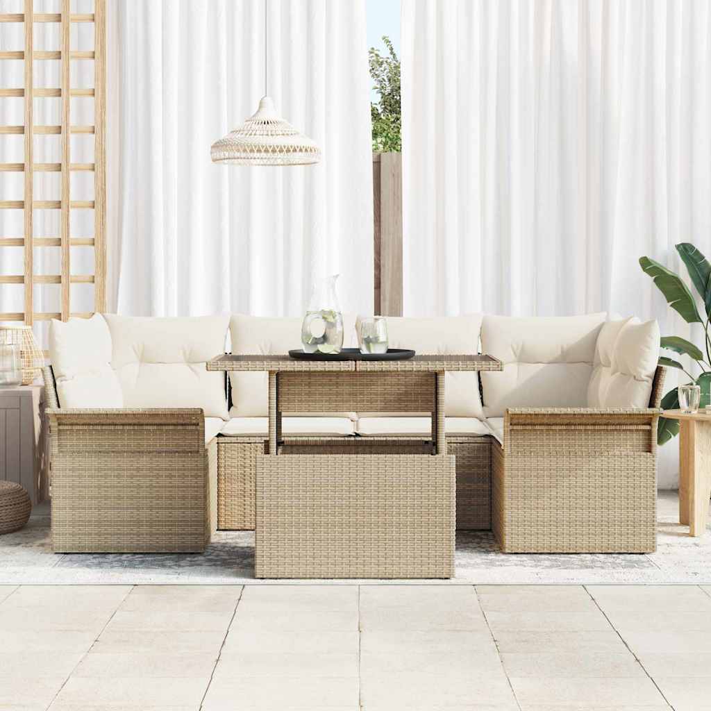 Conjunto de Sofá de Jardim 7 pcs Bege Rattan Sintético