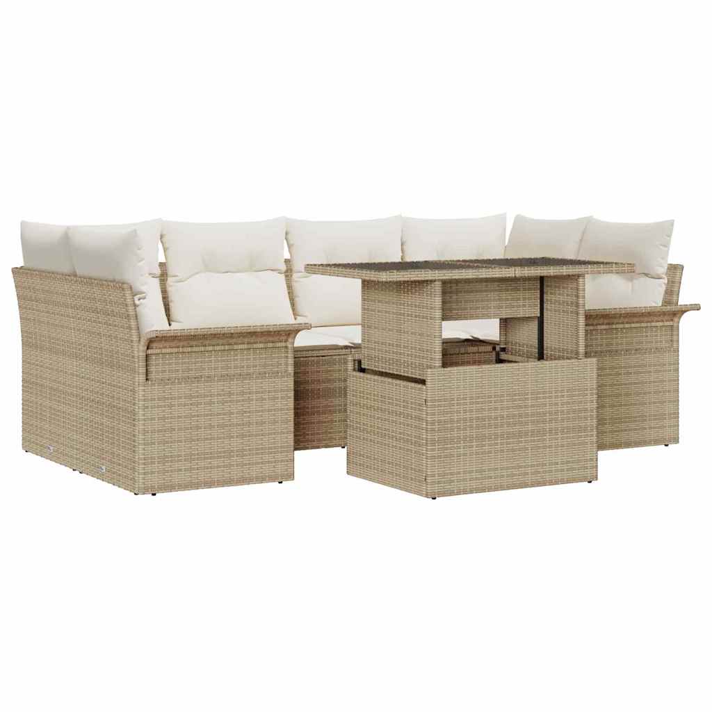 Conjunto de Sofá de Jardim 7 pcs Bege Rattan Sintético