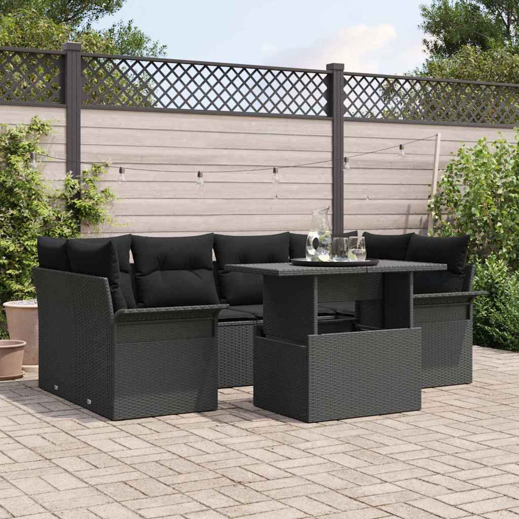Conjunto de Sofá de Jardim 7 pcs Preto Rattan Sintético