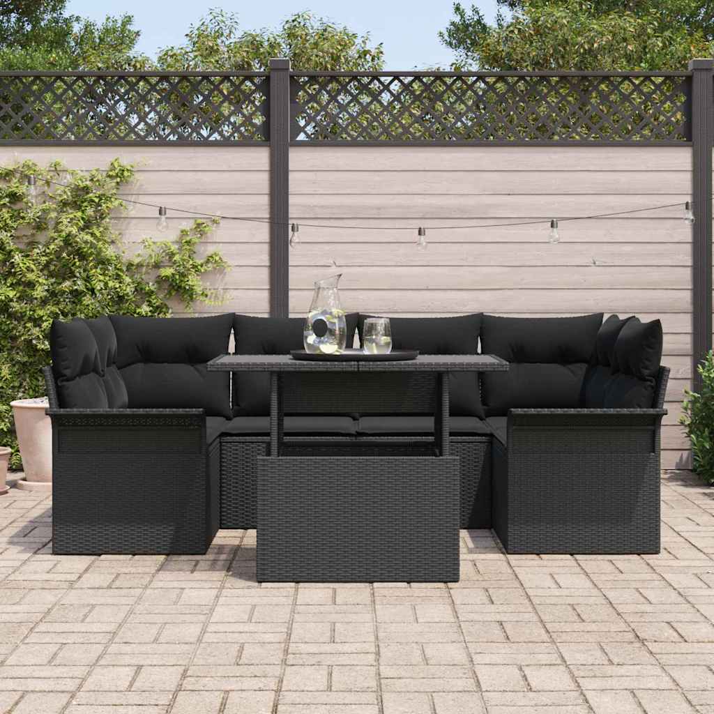 Conjunto de Sofá de Jardim 7 pcs Preto Rattan de Polipropileno