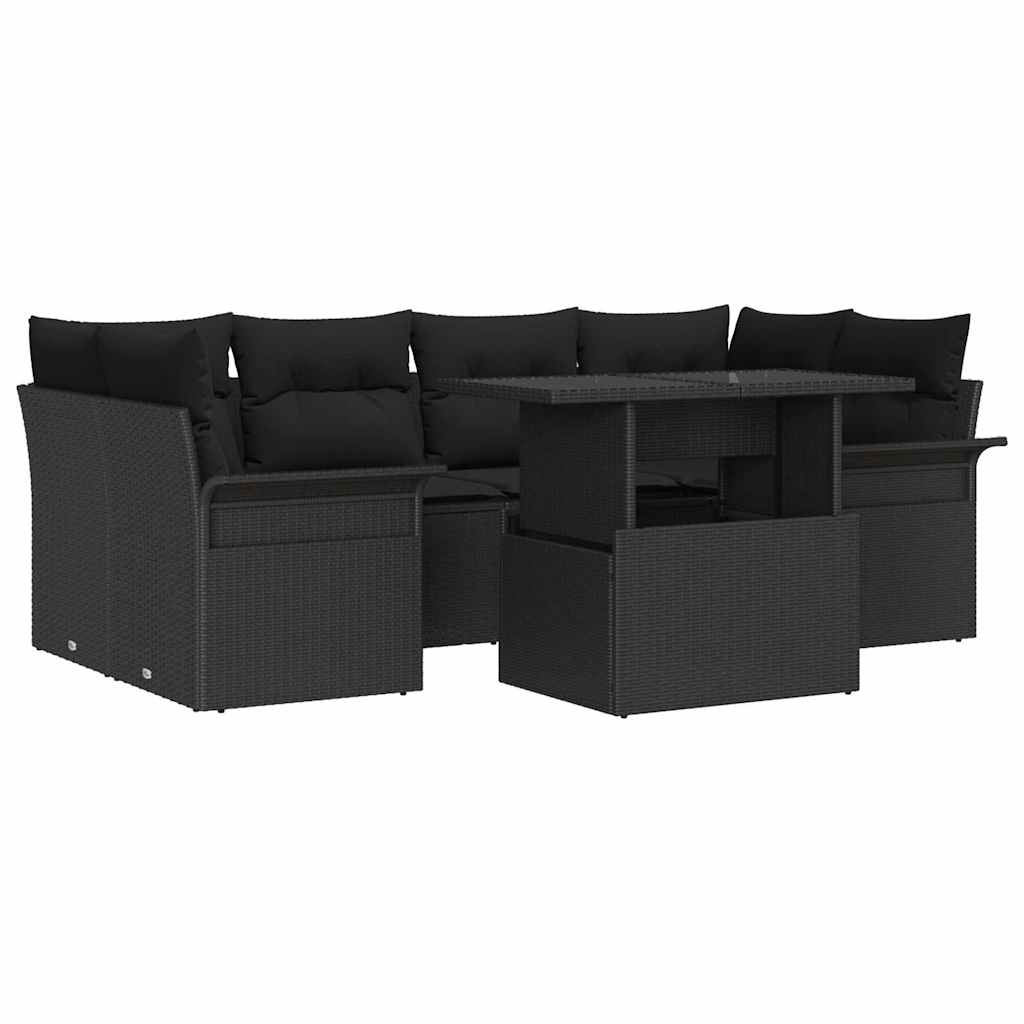 Conjunto de Sofá de Jardim 7 pcs Preto Rattan Sintético