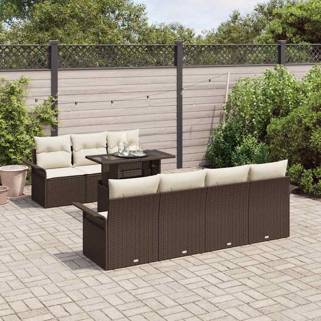 Conjunto de Sofá de Jardim 8 pcs Castanho Rattan Sintético