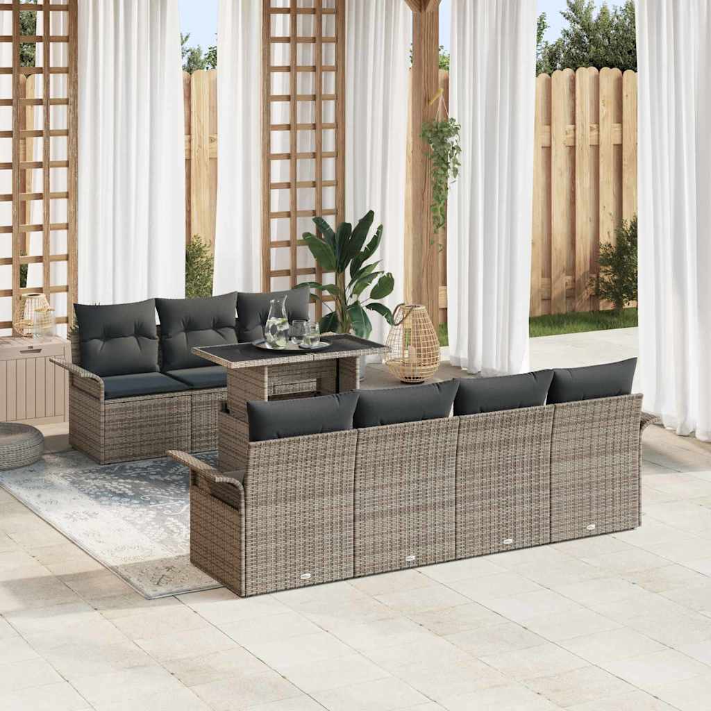 Conjunto de Sofá de Jardim 8 pcs Cinzeto Rattan Sintético
