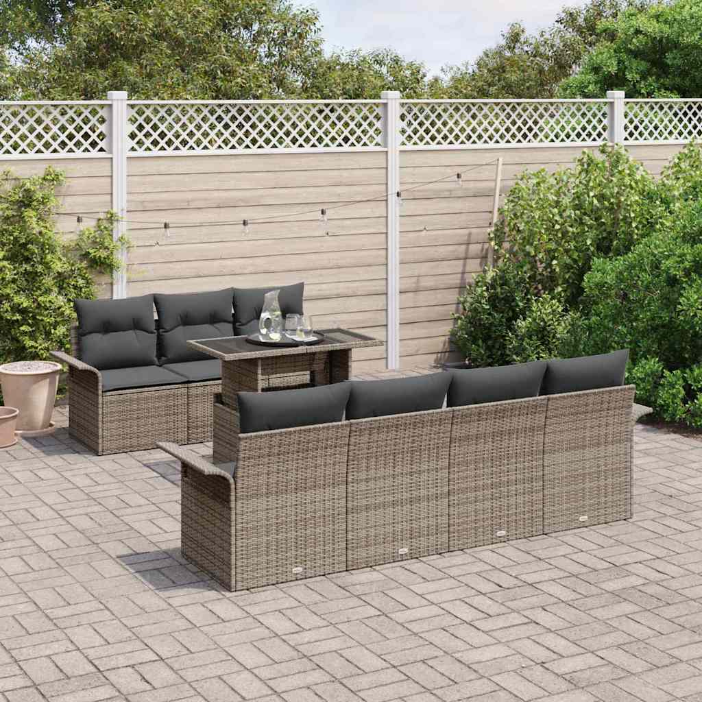 Conjunto de Sofá de Jardim 8 pcs Cinzeto Rattan Sintético