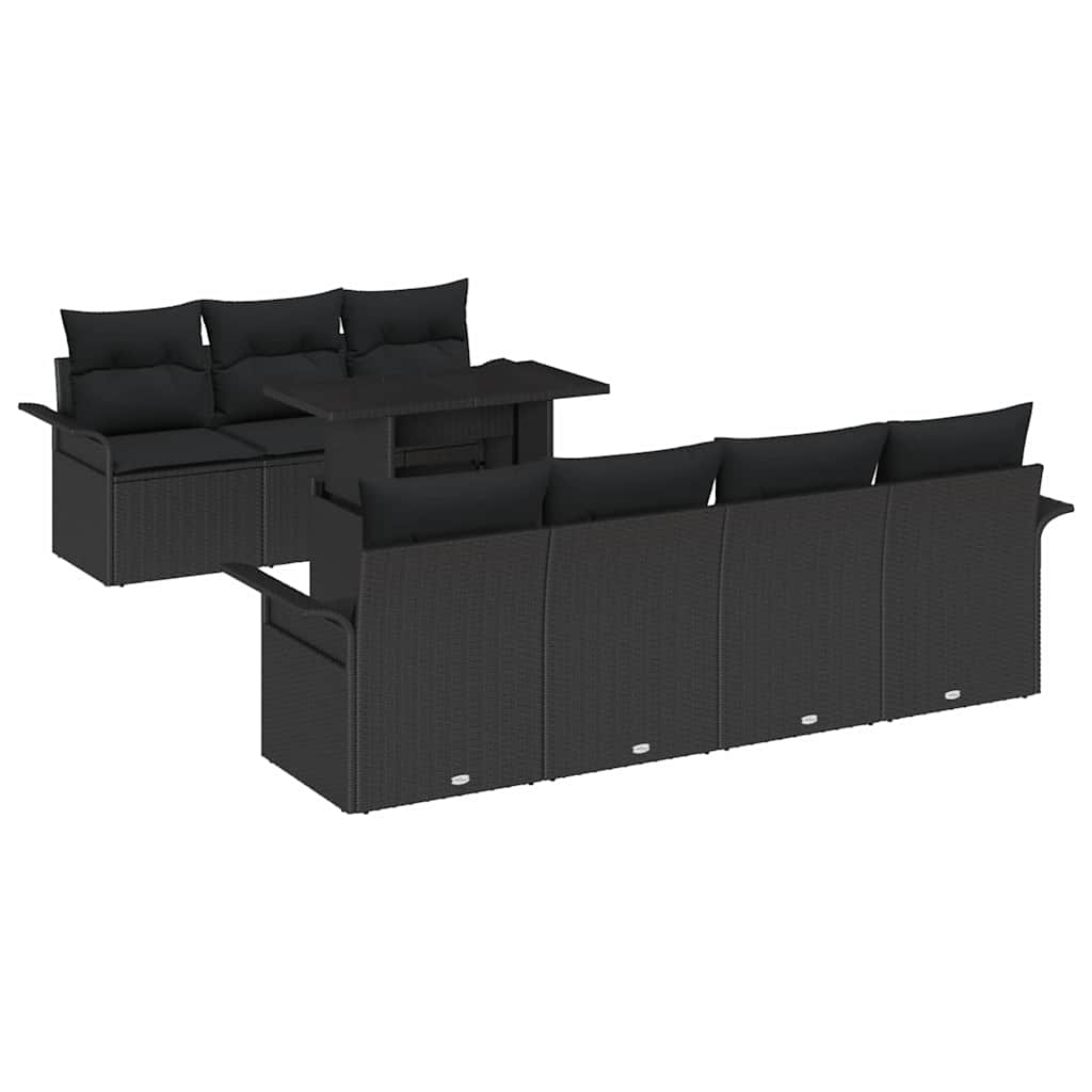 Conjunto de Sofá de Jardim 8 pcs Preto Rattan de Polipropileno