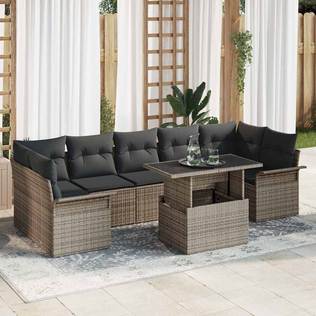 Conjunto de Sofá de Jardim 8 pcs Cinzeto Rattan Sintético