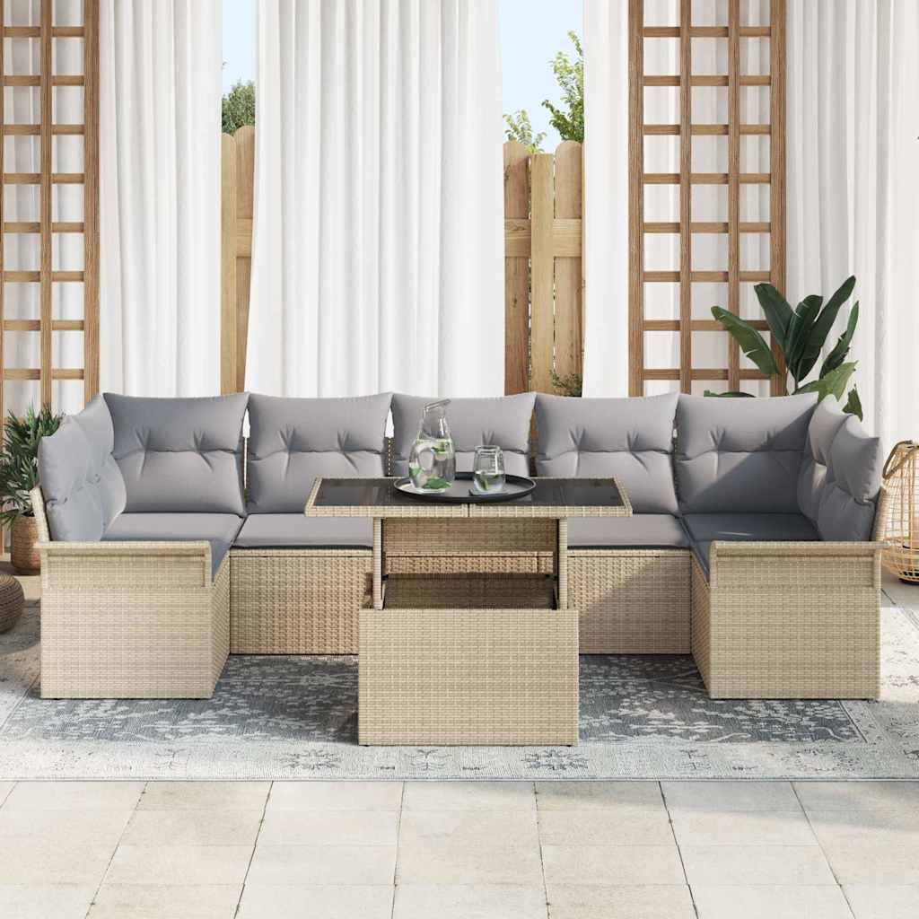 Conjunto de Sofá de Jardim 8 pcs Bege Rattan Sintético