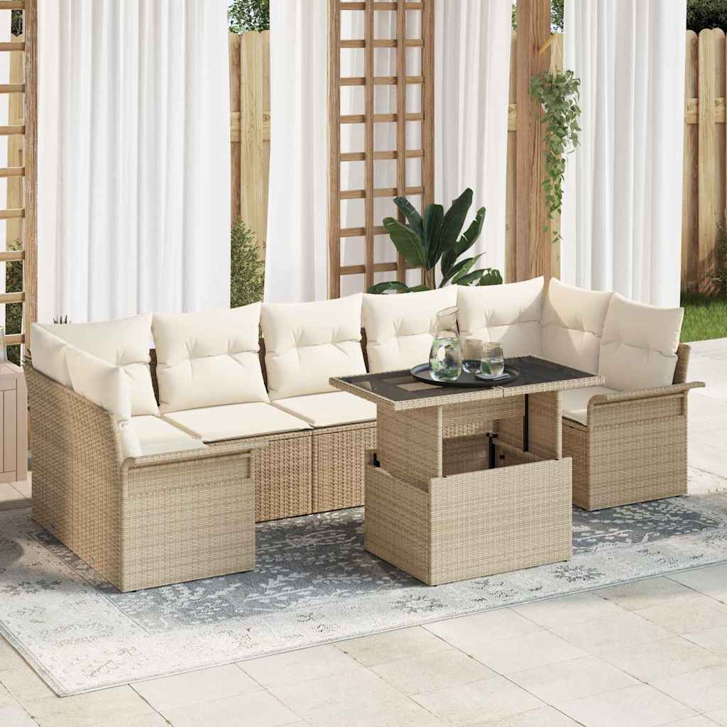 Conjunto de Sofá de Jardim 8 pcs Bege Rattan Sintético