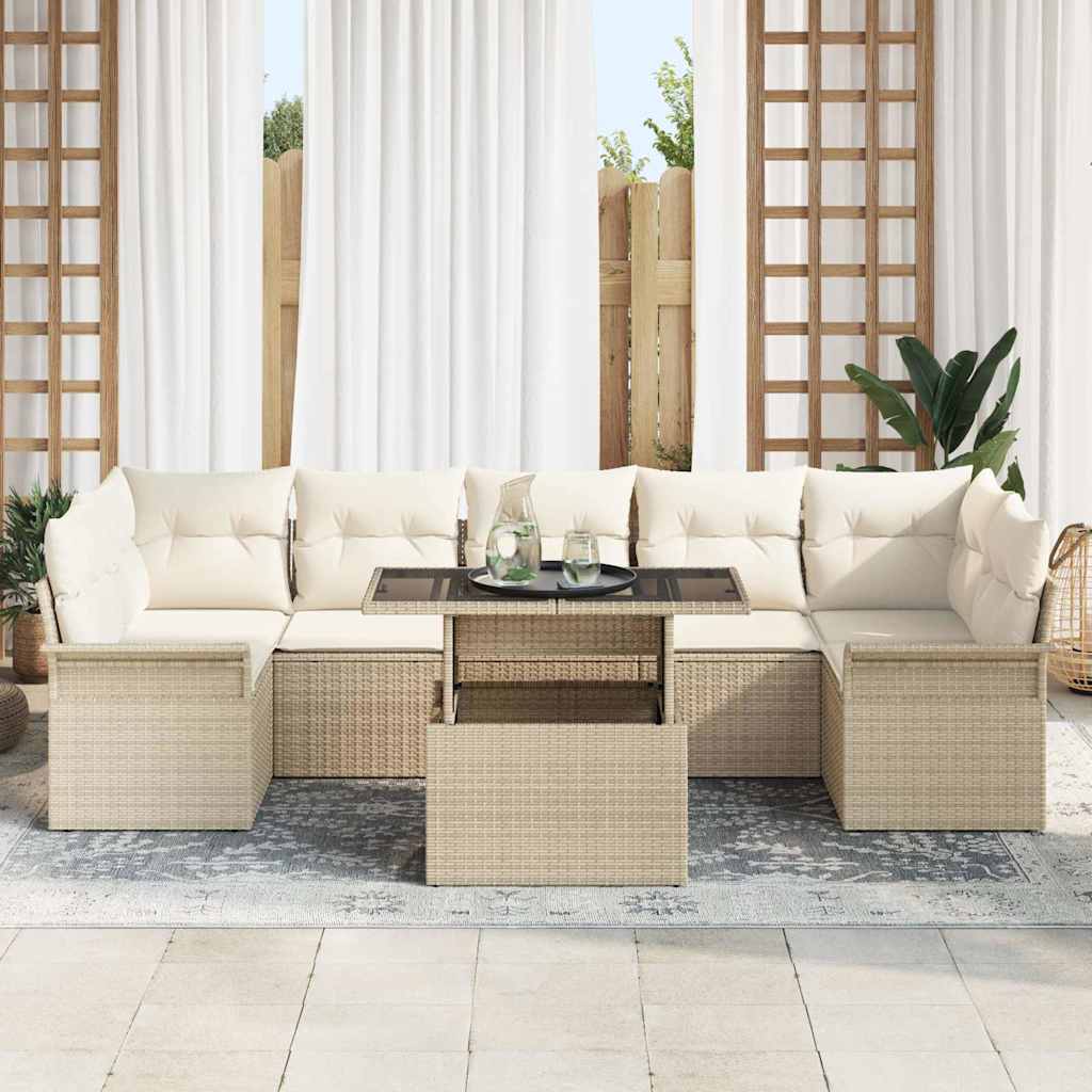 Conjunto de Sofá de Jardim 8 pcs Bege Rattan Sintético