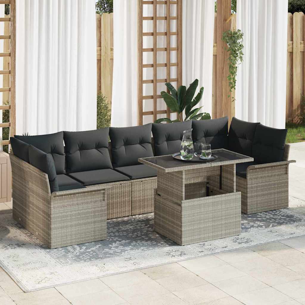 Conjunto de Sofá de Jardim com almofada 8 pcs Cinzento-claro