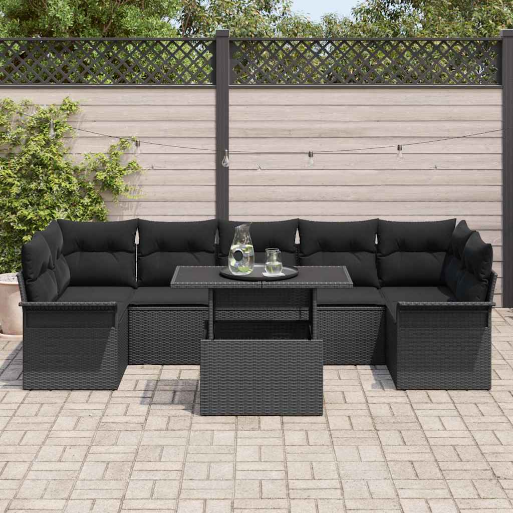 Conjunto de Sofá de Jardim 8 pcs Preto Rattan Sintético