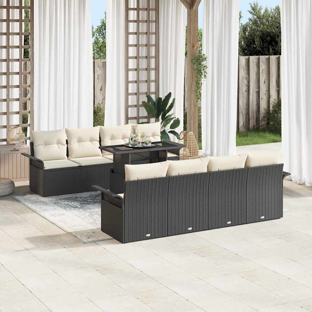 Conjunto de Sofá de Jardim 9 pcs Preto Rattan Sintético