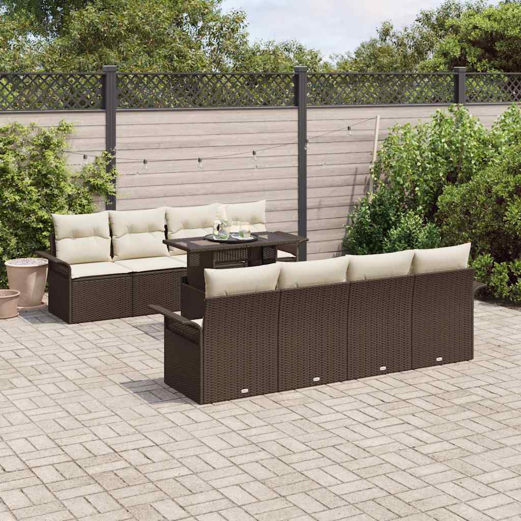 Conjunto de Sofá de Jardim 9 pcs Castanho Rattan Sintético