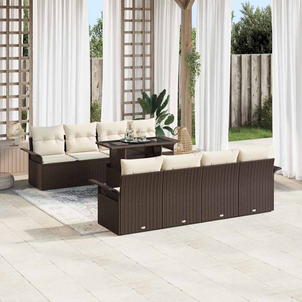 Conjunto de Sofá de Jardim 9 pcs Castanho Rattan Sintético