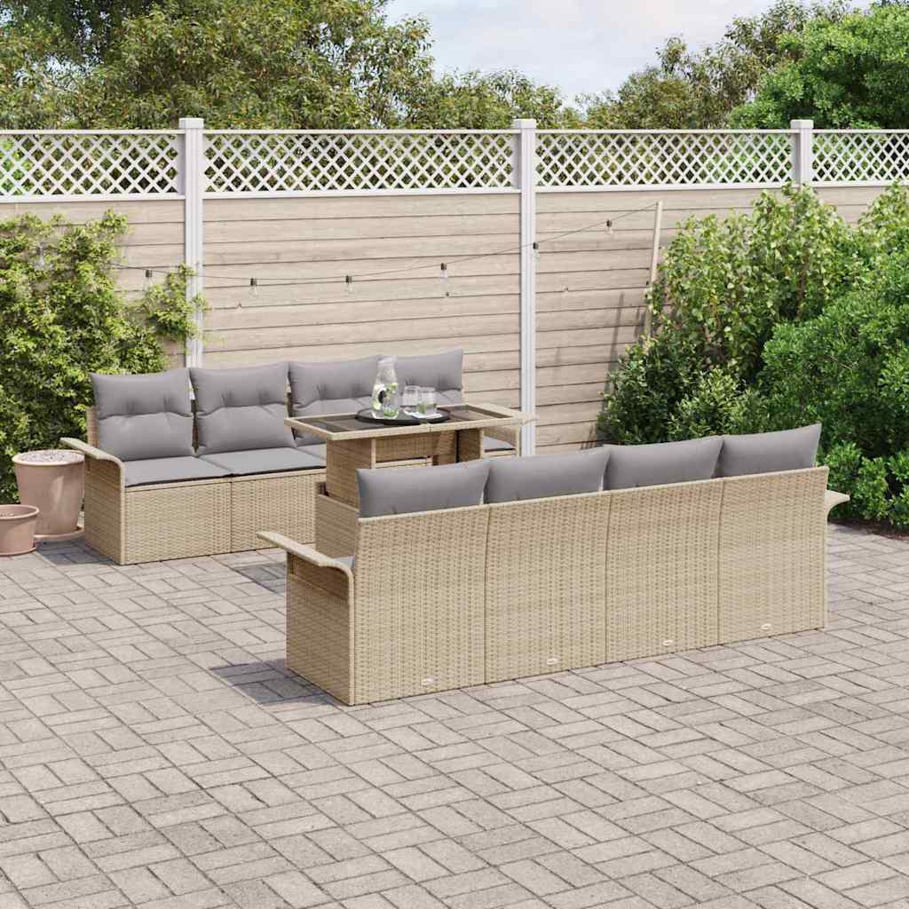 Conjunto de Sofá de Jardim 9 pcs Bege Rattan Sintético